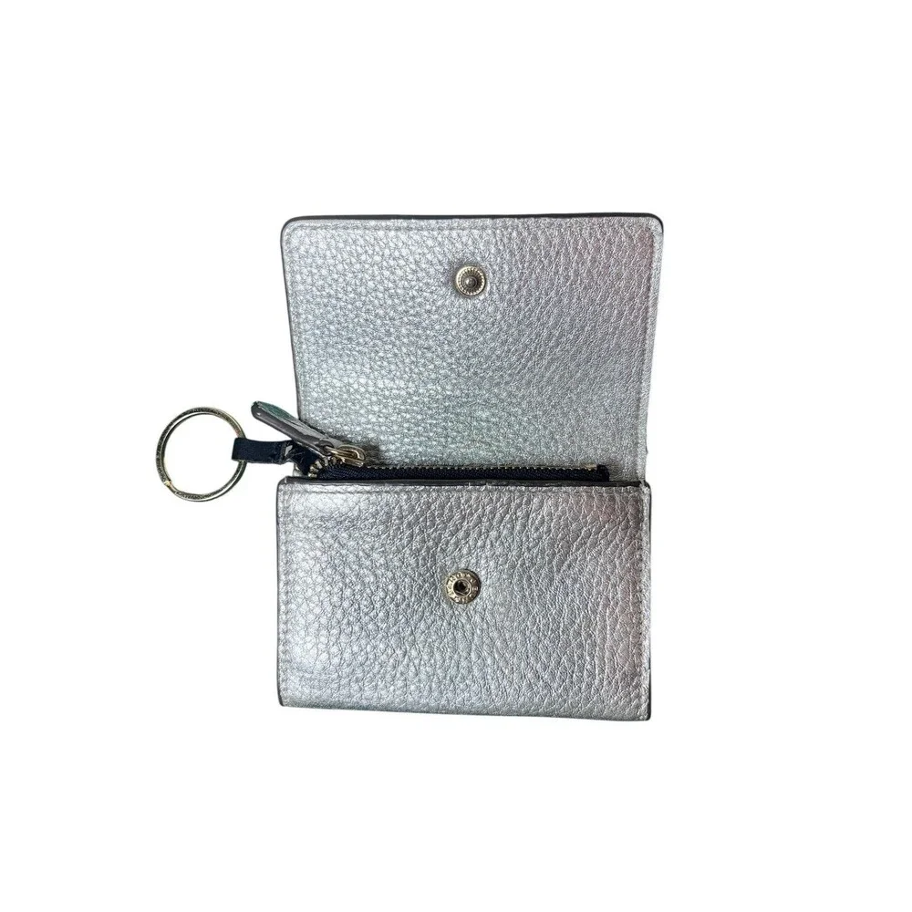 Aimee Kestenberg Silver Metallic Leather Keychain Wallet Card Holder